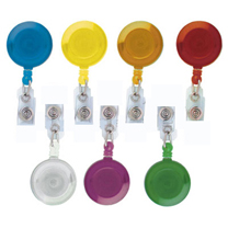 BRADY PEOPLE ID, TRANSLUCENT CLEAR ROUND BADGE REEL WITH CLEAR VINYL STRAP AND BELT CLIP, CORD LENGTH 34